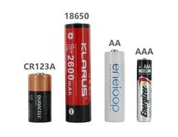 18650 battery compared to AA, AAA, and CR123A batteries