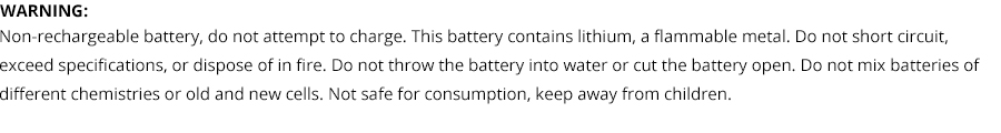 CR123A Panasonic Lithium Battery, 1400 mAh Capacity, 3 V Nominal Voltage  Replaces: 123, 123A, BR2/3A, CR123, CR123A, CR123R, CR17335, CR17345,  DL123A, EL123AP, K123LA, L123A, SF123A, VL123A, 5018LC