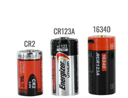 CR2 battery size compared to a 16340 and CR123A batteries